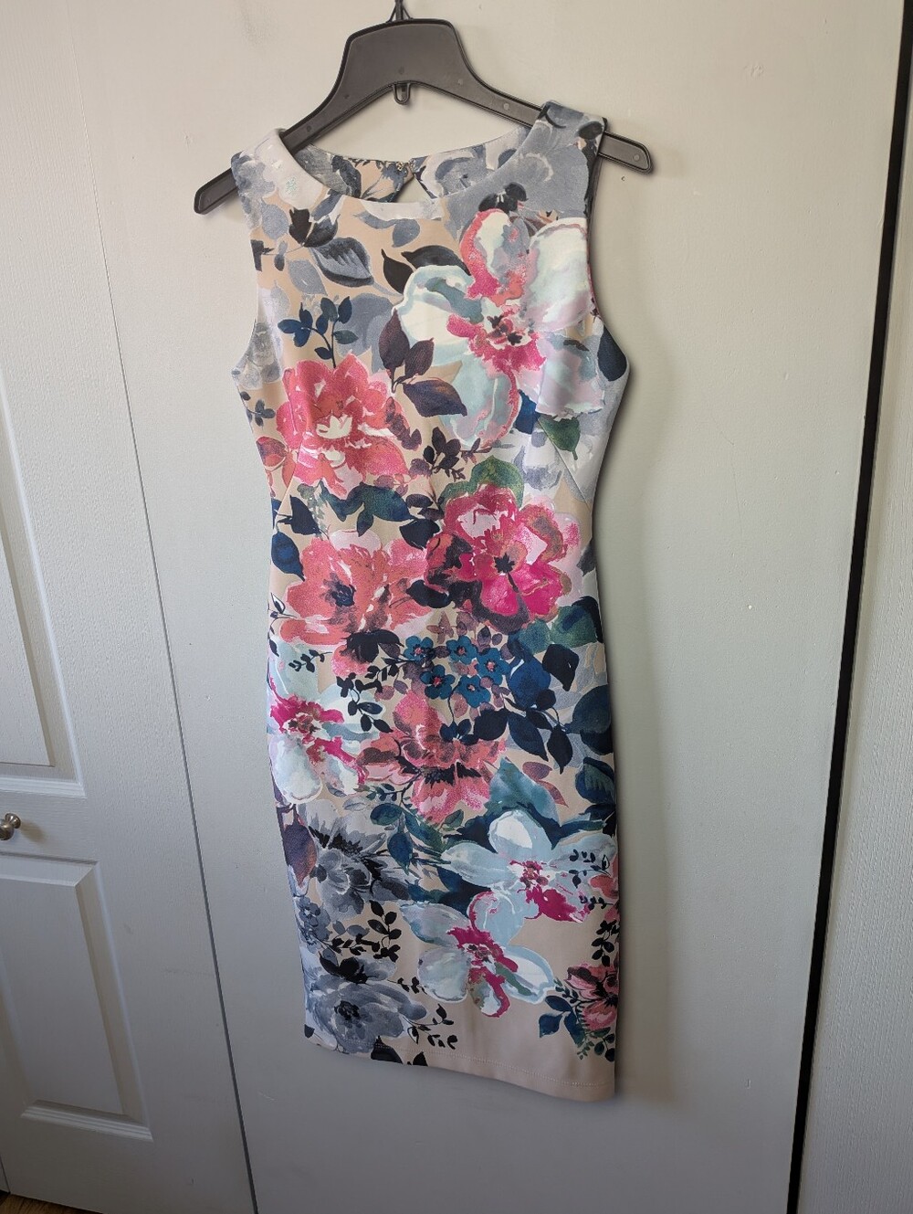GABBY SKYE Floral Midi Dress Women Size 4 Back Zipper Vacation Resortwear